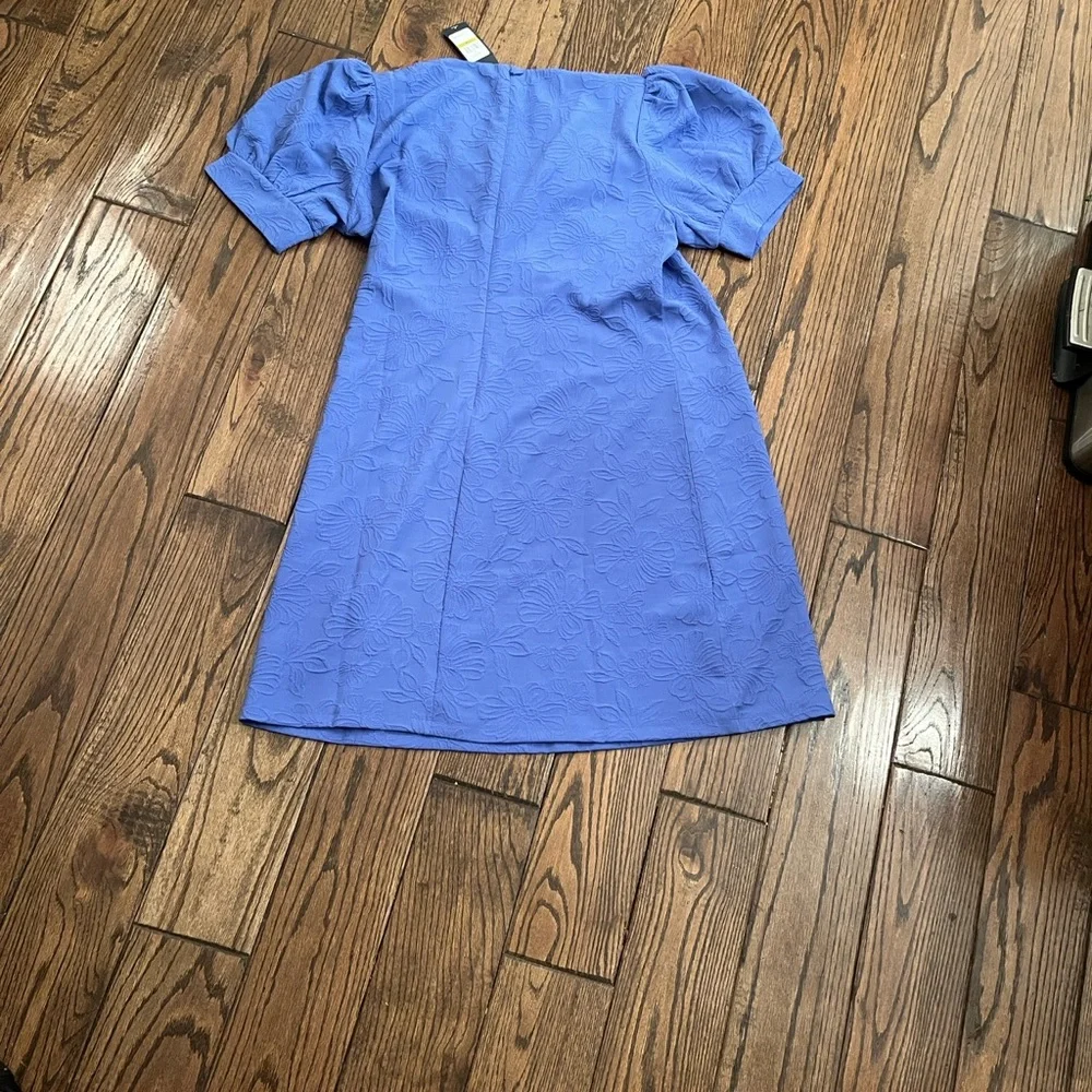NWT Tommy Hilfiger Blue Dress with Floral jacquard embroidered puff sleeves - Picture 9 of 11